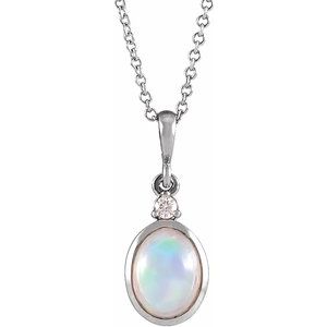 14K Yellow Or White Or Rose Gold Or Sterling Silver 6x4 mm 16-18" Bezel-Set Cabochon Necklace