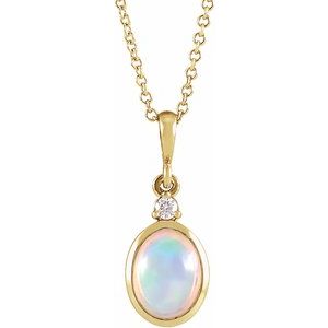 14K Yellow Or White Or Rose Gold Or Sterling Silver 6x4 mm 16-18" Bezel-Set Cabochon Necklace
