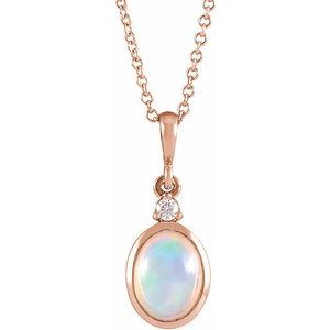 14K Yellow Or White Or Rose Gold Or Sterling Silver 6x4 mm 16-18" Bezel-Set Cabochon Necklace
