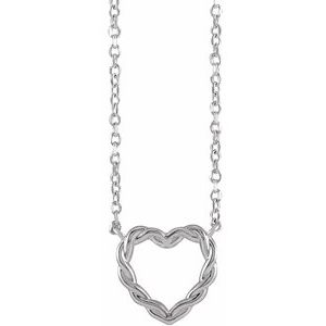 Sterling Silver 10.25 X 9.52 Mm 18 In Polished Rope Heart Necklace