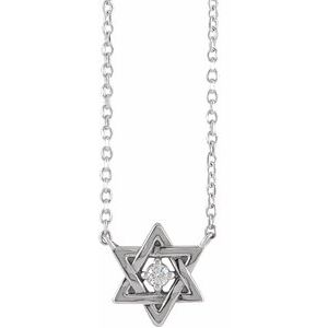 14K White Gold Round 2Mm G-H I1 .03 Ct Natural Diamond Petite Star Of David Necklace, Length: 18 In