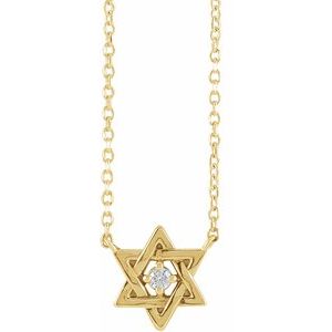 14K Yellow Gold Round 2Mm G-H I1 .03 Ct Natural Diamond Petite Star Of David Necklace, Length: 18 In
