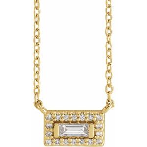 14K Yellow Gold Straight Baguette 4 X 1.5Mm G-H Si2-Si3 1/10 Ctw Natural Diamond Necklace, Length: 18 In