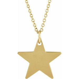 14K Yellow Gold 12 X 12 Mm 16-18 In Polished Engravable Star Necklace