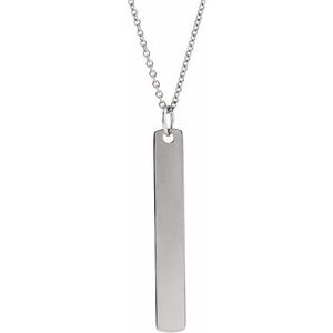 Sterling Silver 33 X 4.5 Mm 16-18 In Polished Engravable Rounded Retangle Necklace
