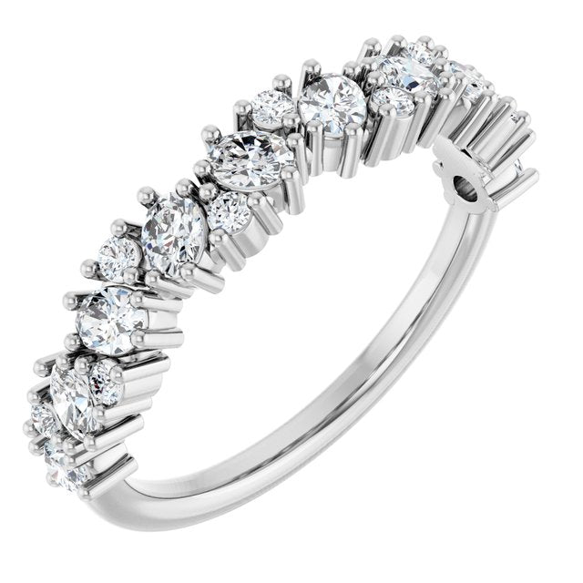 14K White Gold Oval 3 X 2.3 Mm Polished 3/4 Ctw Natural Diamond Cluster Anniversary Band, Size 7