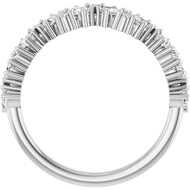 14K White Gold Oval 3 X 2.3 Mm Polished 3/4 Ctw Natural Diamond Cluster Anniversary Band, Size 7