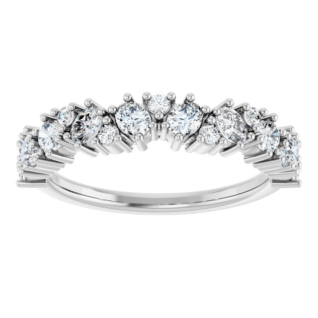14K White Gold Oval 3 X 2.3 Mm Polished 3/4 Ctw Natural Diamond Cluster Anniversary Band, Size 7