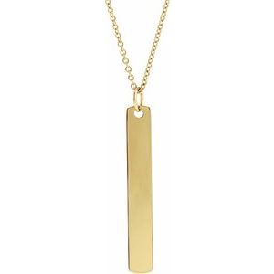 14K Yellow Gold 33 X 4.5 Mm 16-18 In Polished Engravable Rounded Retangle Necklace