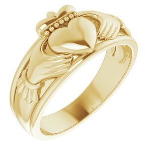 14K Yellow Gold Polished Claddagh Band Size 10