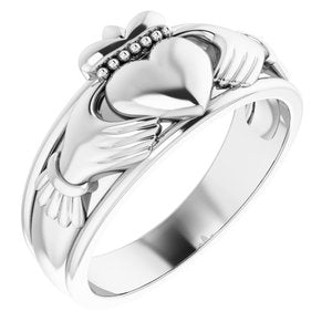 Sterling Silver Polished Claddagh Band Size 10