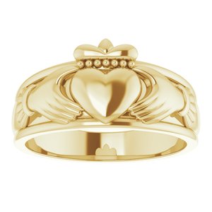 14K Yellow Gold Polished Claddagh Band Size 10