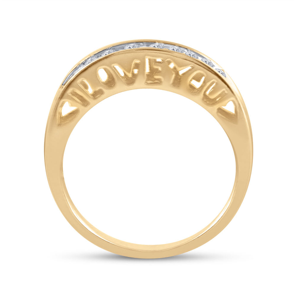10K Yellow Gold Womens Round Diamond I Love You Band 1/5 Cttw, Womens Size: 5-10