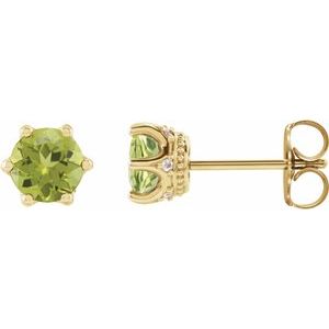 14K Yellow Gold Round 4 Mm Natural Peridot And .03 Ctw Natural Diamond Earrings