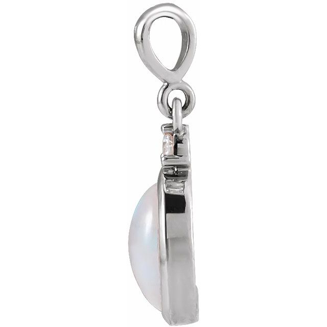 14K Yellow Or White Gold Oval I1, G-H Polished Natural Ethiopian Opal And Natural Diamond Bezel-Set Cabochon Pendant
