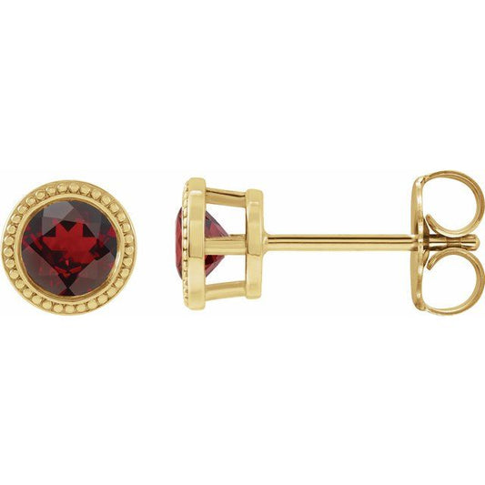 14K Yellow Gold 5 Mm Round Friction Back Polished Natural Mozambique Garnet Bezel-Set Earrings