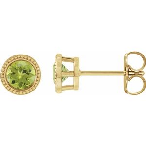 14K Yellow Gold Round 4 Mm Natural Peridot Bezel-Set Earrings
