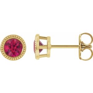 14K Yellow Gold Round 5 Mm Natural Ruby Bezel-Set Earrings