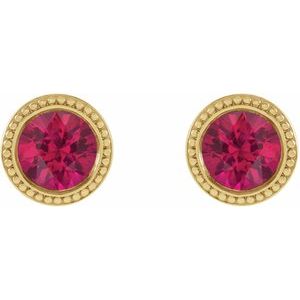 14K Yellow Gold Round 5 Mm Natural Ruby Bezel-Set Earrings