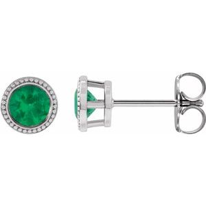 Platinum Round 5 Mm Lab-Grown Emerald Bezel-Set Earrings