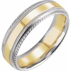 14K White/Yellow/White Gold 6 Mm Polished Design Band Size 5.5