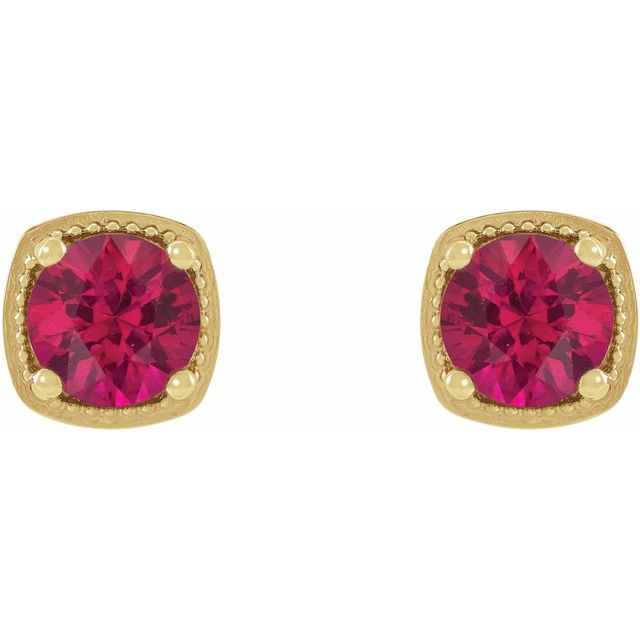 14K Yellow Gold 5 Mm Round Friction Back Polished Lab-Grown Ruby Earrings