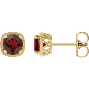 14K Yellow Gold Round 5.5 Mm Natural Mozambique Garnet Earrings
