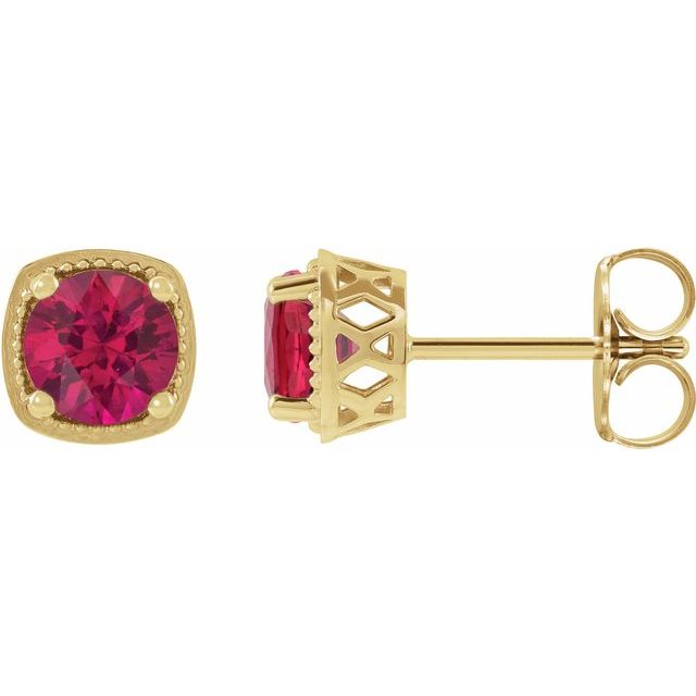 14K Yellow Gold 5 Mm Round Friction Back Polished Lab-Grown Ruby Earrings