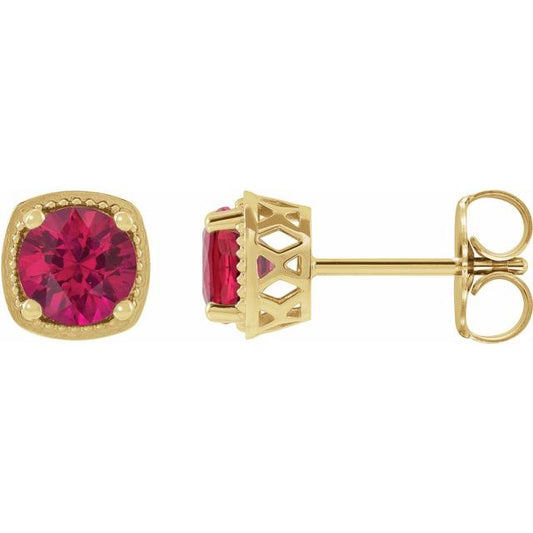 14K Yellow Gold 5 Mm Round Friction Back Polished Lab-Grown Ruby Earrings