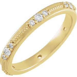 14K Yellow Gold Round 2 Mm Gh Si2-Si3 1/3 Ctw Natural Diamond Eternity Band Size 5.5
