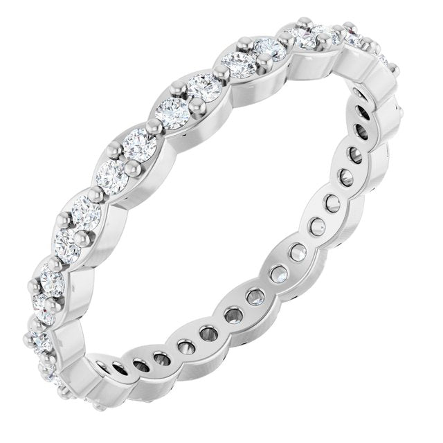 14K White Gold Round 1.5 Mm Si2-Si3, G-H Polished 1/2 Ctw Natural Diamond Eternity Band, Size 7