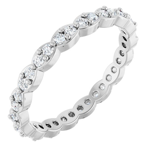 14K White Gold Round 1.5 Mm Si2-Si3, G-H Polished 1/2 Ctw Natural Diamond Eternity Band, Size 7