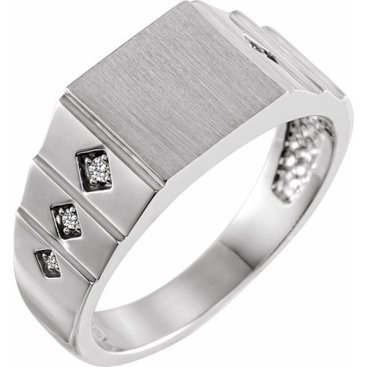 14K White Gold Round Polished Signet Ring, Size 11