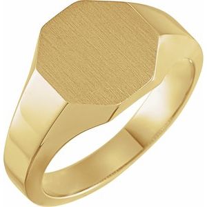 14K Yellow Gold 12.38 X 12.12 Mm Brush Polished Mens Octogon Signet Ring Size 10