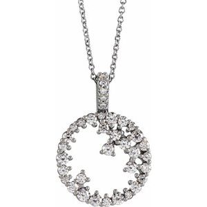 14K White Gold 23.08 X 16.13 Mm 16-18 In Polished 5/8 Ctw Natural Diamond Scatter Necklace