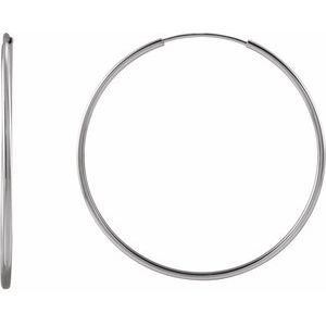 14K White Gold Pair Endless Flexible Tube Hoop Earrings, Length: 30 Mm, Thickness: 1 Mm