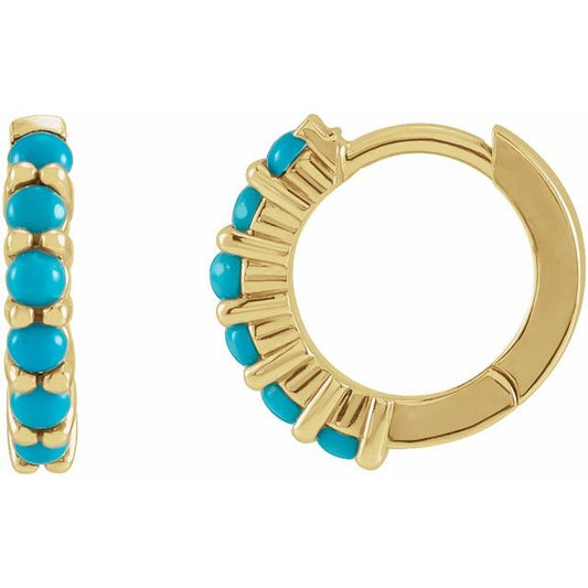 14K Yellow Or White Or Rose Gold Round Hinged Polished Natural Cabochon Hinged Hoop Earrings