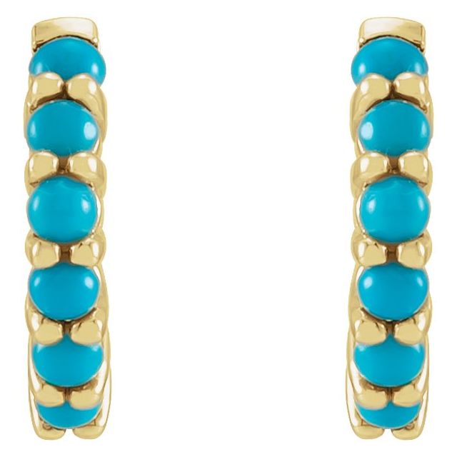 14K Yellow Or White Or Rose Gold Round Hinged Polished Natural Cabochon Hinged Hoop Earrings