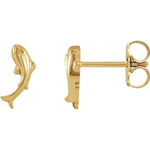 14K Yellow Gold 8.65 X 4.59 Mm Pair Friction Backs Polished Tiny Koi Fish Stud Earrings