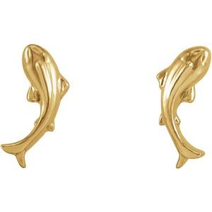 14K Yellow Gold 8.65 X 4.59 Mm Pair Friction Backs Polished Tiny Koi Fish Stud Earrings