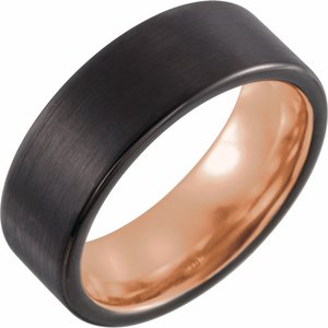 18K Rose Gold PVD & Black PVD Tungsten 8 mm Flat Band with Satin Finish
