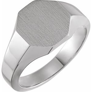 Sterling Silver 12.38 X 12.12 Mm Brush Polished Mens Octogon Signet Ring Size 10