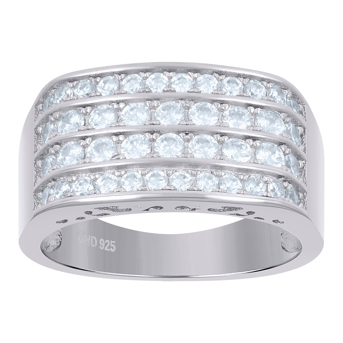 Sterling Silver Mens Cubic Zirconia Four Row Sizes 6 To 12-9.5mm Bridal Anniversary Wedding Engagement Band Ring