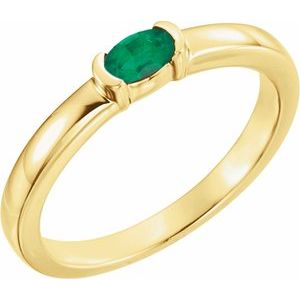 14K Yellow Gold Oval 5 X 3 Mm Lab-Grown Emerald Stackable Family Ring Size 7