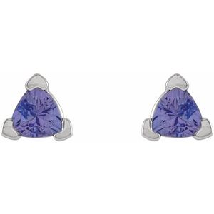 14K White Gold Trillion 4 X 4 X 4 Mm Natural Tanzanite V-Prong Earrings
