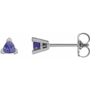 14K White Gold Trillion 4 X 4 X 4 Mm Natural Tanzanite V-Prong Earrings