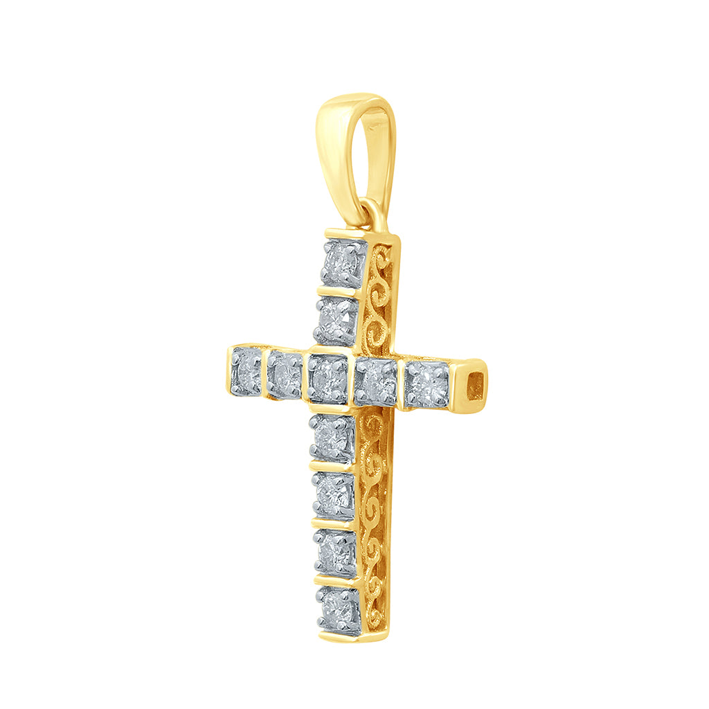 10K Yellow Gold 0.47 Cttw Diamond "Cross" Charm