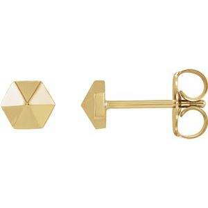 14K Yellow Gold Hexagon Shape Stud Earrings