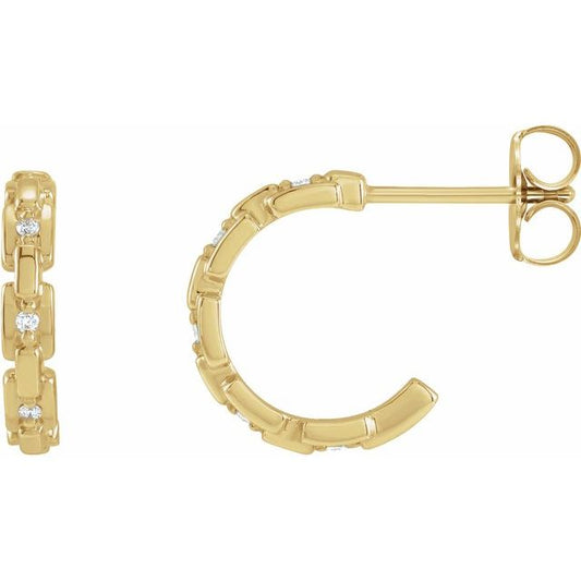 14K Yellow Gold 1.1 Mm Round Friction Back Polished .04 Ctw Natural Diamond Link Hoop Earrings
