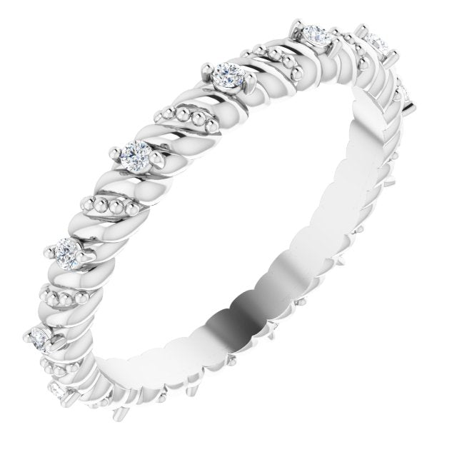14K White Gold Round 1.2 Mm Si2-Si3, G-H Polished 1/10 Ctw Natural Diamond Accented Eternity Band, Size 6